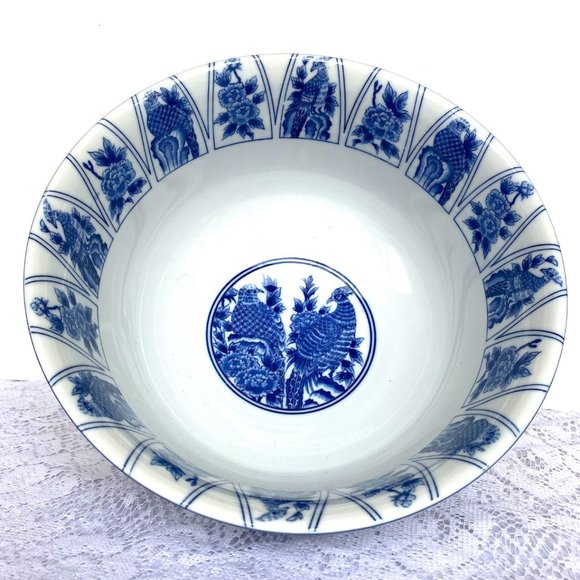 SADEK Kozan Gama Japan Centerpiece Bowl - Blue Flowers & Birds, Blue Trim - Picture 3 of 7